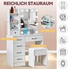 Schminktisch mit LED Beleuchtung Spiegel Hocker Kosmetiktisch 6 Schubladen 6 Bild 4