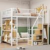 Multifunktionales Hochbett 140x200 cm aus Metall mit Stauraum und Treppe – weiß Bild 2