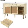 Merax Sideboard mit 3 Schubladen und 3 Schwebetüren, Rattangeflecht, Kommode mit verstellbaren Einlegböden, Anrichte, B/H/T: 120/40/78cm Bild 5