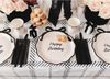 partydeco Einwegteller, Pappteller Happy Birthday 24cm mit Schleife 6er Set Ivory / Schwarz Bild 2