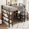 Bett 140x200 cm mit Stauraum und Schreibtisch – Hochbett aus Metall in Schwarz, ohne Matratze Bild 3