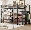 Bett 140x200 cm mit Stauraum und Schreibtisch – Hochbett aus Metall in Schwarz, ohne Matratze Bild 2