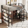Bett 140x200 cm mit Stauraum und Schreibtisch – Hochbett aus Metall in Schwarz, ohne Matratze Bild 3