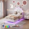 Merax Einzelbett 90*200cm Polsterbett, weiche Polsterung aus PU-Leder, verstellbarer LED-Umgebungslichtstreifen, weiß Bild 2