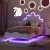 Merax Einzelbett 90*200cm Polsterbett, weiche Polsterung aus PU-Leder, verstellbarer LED-Umgebungslichtstreifen, weiß Bild 4