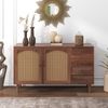 Merax Sideboard Buffet Rattan mit 3 Türen und 2 Schubladen, Antik,Landhaus Stil, Kommode aus Holz und Rattan Bild 2