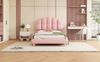 Polsterbett 90x200 cm aus Samt mit höhenverstellbarem Kopfteil – Kinder- und Jugendbett in Rosa Bild 4