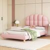 Polsterbett 90x200 cm aus Samt mit höhenverstellbarem Kopfteil – Kinder- und Jugendbett in Rosa Bild 3