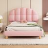 Polsterbett 90x200 cm aus Samt mit höhenverstellbarem Kopfteil – Kinder- und Jugendbett in Rosa Bild 2