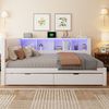 Merax Daybett, Doppelbett, 140x200cm, Tagesbett, Schlafsofa, mit Schubladen, mit dimmbarer LED-Leiste, mit praktischem Regal, mit USB-Anschluss, Kiefernholz, Weiß Bild 3