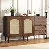 Sideboard, Spanplatte mit Rattantüren & verstellbaren Einlegeböden, 130x40x75,5 cm, Holzfarbe Bild 4