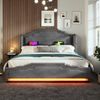 Polsterbett Grau mit LED-Beleuchtung, USB & Type-C Ladeanschluss, 4 Schubladen,Kopfteil im Vintage-Stil 140x200cm Bild 3