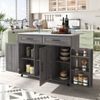 129x46(71)x91.5(95)cm Dining Cart/Dining Sideboard, White Marble Countertop and Khaki Gray Wood Grain Cabinet/Extendable Countertop/Storage Door Design/Wheels/Solid Wood Legs Switchable/Ideal for Home Bild 2