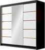 Kleiderschrank mit Goldverzierung Edrulaz VI mit drei Schwebetüren, Spiegel (Farbe: Schwarz / Weiß) Bild 2