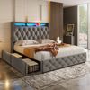 Polsterbett 140×190 cm mit LED-Beleuchtung, USB/Typ-C und 4 Schubladen, Grau, ohne Matratze Bild 4