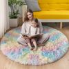 ROHATIM Schlafzimmer Plüsch Teppich Rund Regenbogen 120 x 120 cm Bild 4