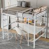 Bett 90x200 cm Hochbett aus Metall mit Schreibtisch und Bücherregal, Weiß – platzsparend und sicher Bild 3