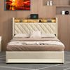 MODFU Polsterbett mit Samtbezug, Matratze und Lattenrost, ergonomisch gepolstert, Beige, 160x200 cm Bild 4