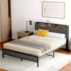 OKWISH Metallbett mit Lagerregal (Eisenbett, Funktionsbett mit Lattenrost, 1-tlg, 27 cm Bodenfreiheit für extra Aufbewahrung, 140*200cm, ohne Matratze), mit schwarzem Metallrahmen, integrierten USB-Anschlüssen Bild 3