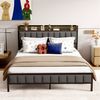 OKWISH Metallbett mit Lagerregal (Eisenbett, Funktionsbett mit Lattenrost, 1-tlg, 27 cm Bodenfreiheit für extra Aufbewahrung, 140*200cm, ohne Matratze), mit schwarzem Metallrahmen, integrierten USB-Anschlüssen Bild 2