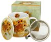 DUO ART GALLERY Fassbecher 430 ml SUNFLOWERS mit Teesieb, New Bone China Porzellan Bild 4