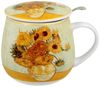 DUO ART GALLERY Fassbecher 430 ml SUNFLOWERS mit Teesieb, New Bone China Porzellan Bild 2