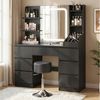HOMALL Schminktisch Set aus Schminktisch und Hocker, mit LED-Beleuchtung (Maße: 110 x 40 x 139 cm, dimmbare Beleuchtung, inklusive Hocker und Schminktisch, mit 7 Schubladen und 8 offenen Fächern) Bild 3