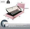 Polsterbett 90x200 cm mit Stauraum aus Leinen in Rosa – klassisches Kinderbett mit hydraulischem Bettkasten Bild 4