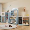 Merax Kinder-Spielgeschäft-Spielzeug, Mit Regalen, Kühlschrank, Werbeschildern, beschreibbarer Kreidetafel, Seitentheke und Wasserhahn, Lernspielzeug für Kinder ab 3 Jahren, Blau Bild 2