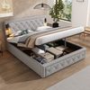 Polsterbett 160x200 cm mit Bettkasten, Downlights & USB, Leinen-Kopfteil, Holzlattenrost, grau Bild 2