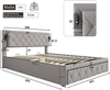 Polsterbett 160x200 cm mit Bettkasten, Downlights & USB, Leinen-Kopfteil, Holzlattenrost, grau Bild 3