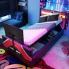 Kinderbett 90*200 im E-Sport-Stil mit PU-Lederbezug in Farbblockoptik, LED-Beleuchtung mit Farbwechsel, hydraulischem Stauraum und integrierter TV-Halterung Multifunktionales Gaming Bett Bild 2