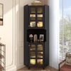 Flieks Badkommode Eckschrank mit LED-Beleuchtung und Glastüren (1 St, 63,5x45x157,5 cm), Hochschrank Mehrzweckschrank Eckkommode mit 5 Fächern Schwarz Bild 5