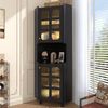 Flieks Badkommode Eckschrank mit LED-Beleuchtung und Glastüren (1 St, 63,5x45x157,5 cm), Hochschrank Mehrzweckschrank Eckkommode mit 5 Fächern Schwarz Bild 2