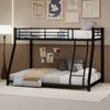 Flieks Etagenbett Metallbett, 90x190cm+140x190cm, Jugendbett, Gästebett mit Schrägleiter und Geländer, lärmfrei, Schwarz Bild 2
