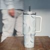 Isolierte Edelstahl-Trinkflasche mit Griff und Strohhalm, doppelwandig 1,2 L Blütenweiß Bild 2