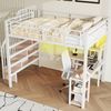 Merax Hochbett 140x200cm mit LED-Licht & USB-Ladestation (Jugendbett, 1-St) Metallbett Kinderbett mit Schreibtisch Treppe Ablagefächern Stauraum Bild 2