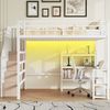 Merax Hochbett 140x200cm mit LED-Licht & USB-Ladestation (Jugendbett, 1-St) Metallbett Kinderbett mit Schreibtisch Treppe Ablagefächern Stauraum Bild 3