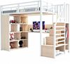 Metall-Hochbett, 90 x 200 cm, mit Kleiderschrank und Staufächern, Trittleiter, Schreibtisch mit Steckdosen nach europäischer Norm, Lochblech und LED-Lichtleiste, Großem Stauschrank,Einzelbett, Weiß Bild 5