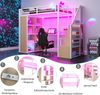 Metall-Hochbett, 90 x 200 cm, mit Kleiderschrank und Staufächern, Trittleiter, Schreibtisch mit Steckdosen nach europäischer Norm, Lochblech und LED-Lichtleiste, Großem Stauschrank,Einzelbett, Weiß Bild 4
