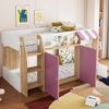 Kinderbett Hausbett, mit offenem Stauraum mit Kletterleiter Halbhohes Kinderhochbett Massivholz-Kinderetagenbett ohne Matratze, Weiß+Rosa+Holzfarbe, 90x200 Bild 2