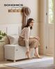 SONGMICS Sitzbank mit Stauraum, Hocker faltbar, 38 x 76 x 38,5 cm, Aufbewahrungsbox mit Deckel, Fußhocker 77 L, Samt, bis 300 kg belastbar, Flur Wohnzimmer Schlafzimmer, cappuccinobeige Bild 2