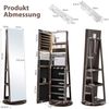 360° Drehbarer Schmuckschrank mit Dreifarbigen LED-Leuchten Freistehender Spiegelschrank Dunkelbraun Bild 2