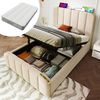 Polsterbett 90x200 cm mit Matratze, Bettkasten, USB/Typ-C, Leinen in Beige Bild 1
