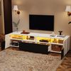 Merax 180cm Hochglanz TV stand, Fernsehschrank mit LED-Beleuchtung, Lowboard, Fernsehtisch, 2 Schubladen, 2 Schränke, offene Ablagefächer, für 80-Zoll-TV, Weiß + Schwarz Bild 2
