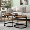 Merax Couchtisch aus Holz im Industrial Minimalistisch Design (2-St), Set rund Satztisch Wohnzimmertisch 1,5 cm Platte, Braun Bild 2