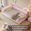 Merax Tagesbett, Schlafsofa, LED-Umgebungslicht mit Fernbedienung, Bett mit Lattenrost (ohne Matratze), Vliesimitat, Rosa, 90x200cm Bild 2