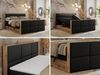 Doppelbett, Boxspringbett mit zwei Multipocket-Matratzen und ein Topper, Bettkästen, Eiche Wotan Holzrahmen, genähtes Kopfteil und Front - ALBERO 2 KING DUO - 140 x 200 cm - Schwarz Kunstleder - H3 Bild 2