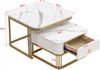 Couchtisch-Set mit Schublade, Marmoroptik & Metallgestell, 60x60x45 + 50x50x34 cm, Weiß/Gold Bild 4