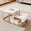 Couchtisch-Set mit Schublade, Marmoroptik & Metallgestell, 60x60x45 + 50x50x34 cm, Weiß/Gold Bild 5
